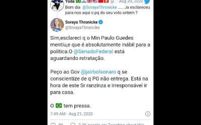 “Ranzinza e Irresponsável”: Soraya Thronicke pede pela demissão de Paulo Guedes